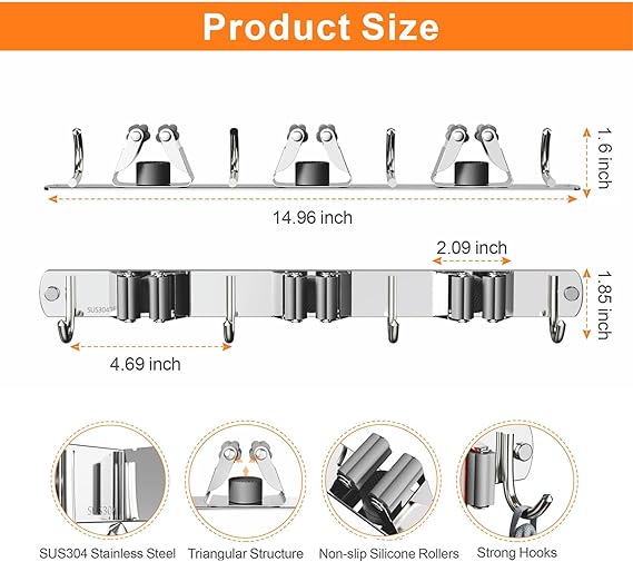Stainless Steel Broom & Mop Holder