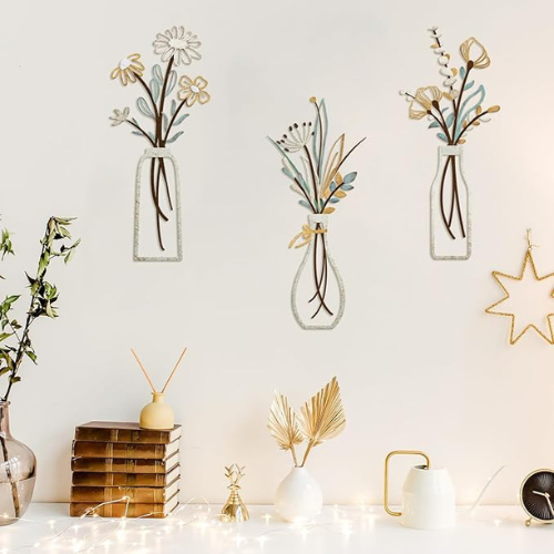 3-Piece Metal Flower Wall Art